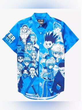 Hot Topic Blue Hunter x Hunter All-Over Character Button-Up Shirt